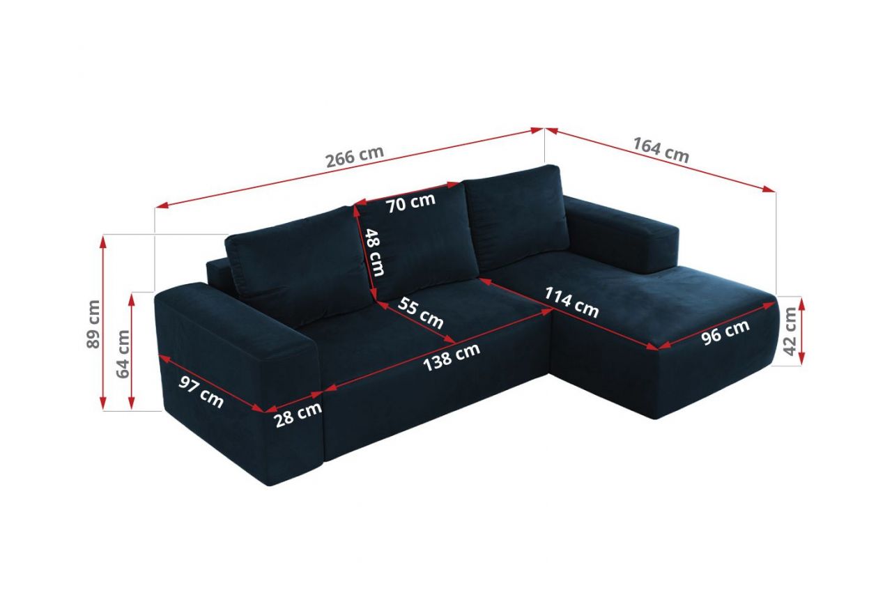 Narożnik TRENTINO L - strona prawa - ciemnoniebieski, welwet