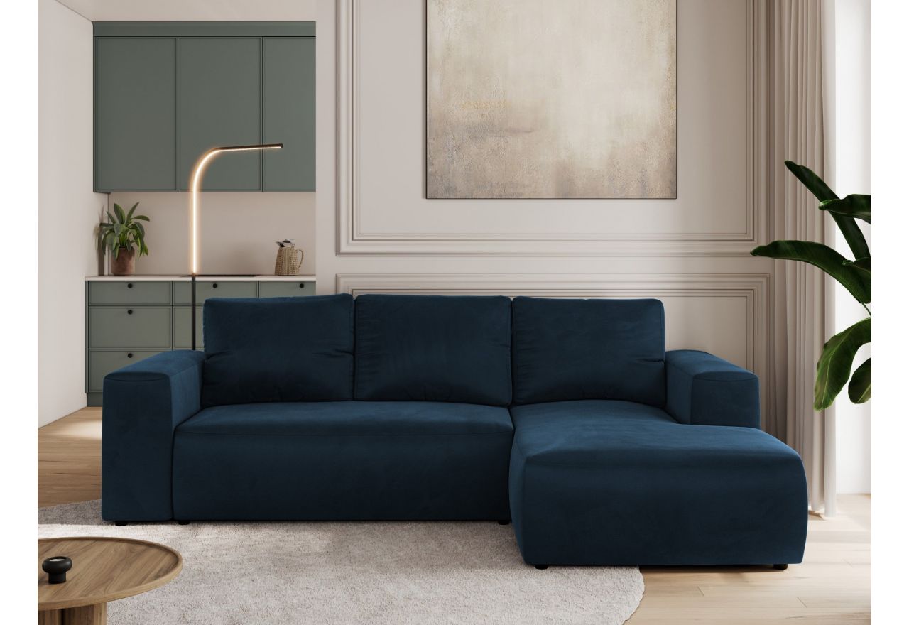 Narożnik TRENTINO L - strona prawa - ciemnoniebieski, welwet