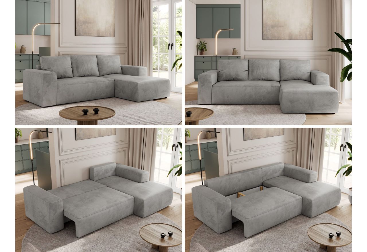 Narożnik TRENTINO L - strona prawa - jasnoszary, welwet