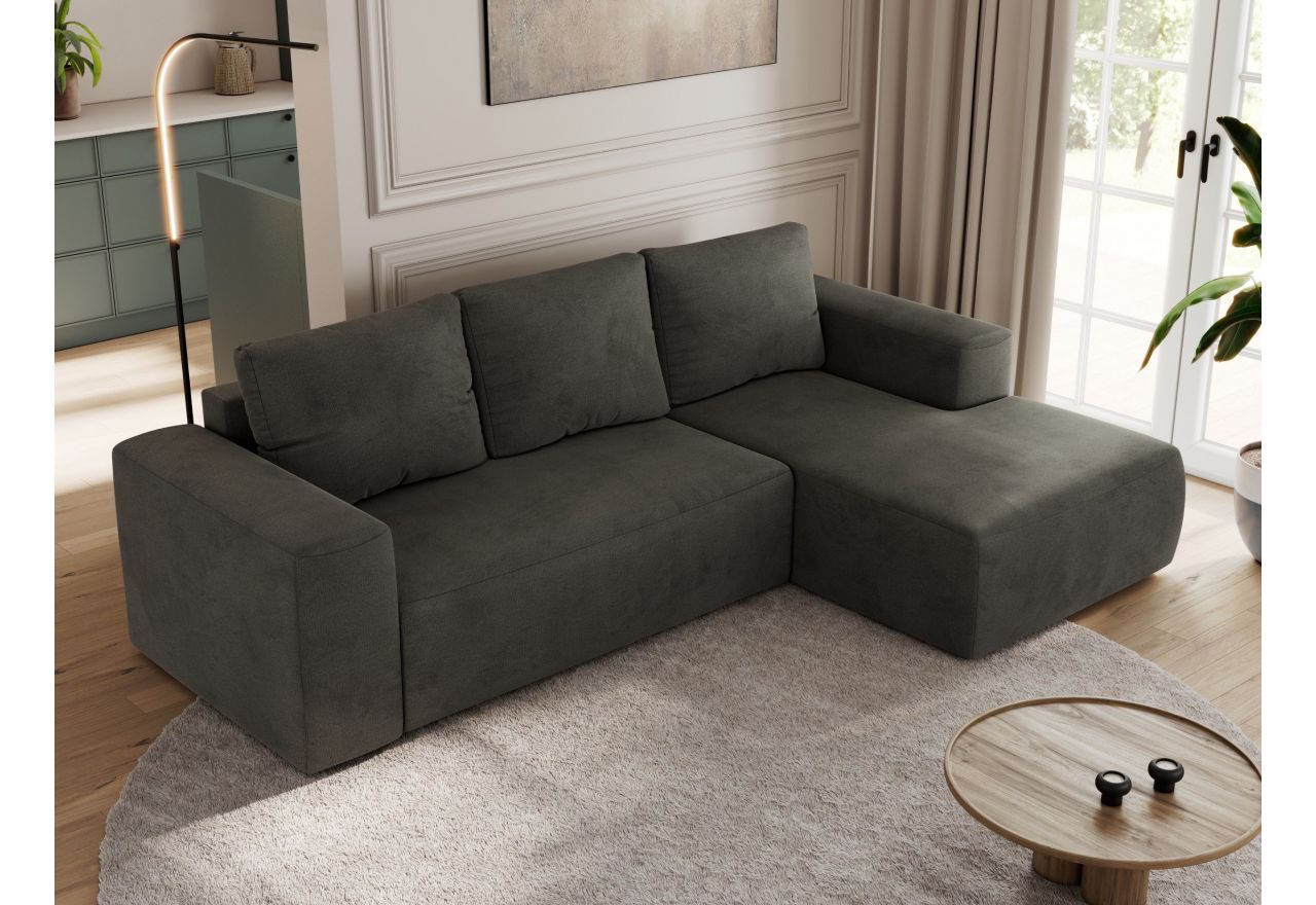 Narożnik TRENTINO L - strona prawa - ciemnoszary, welwet