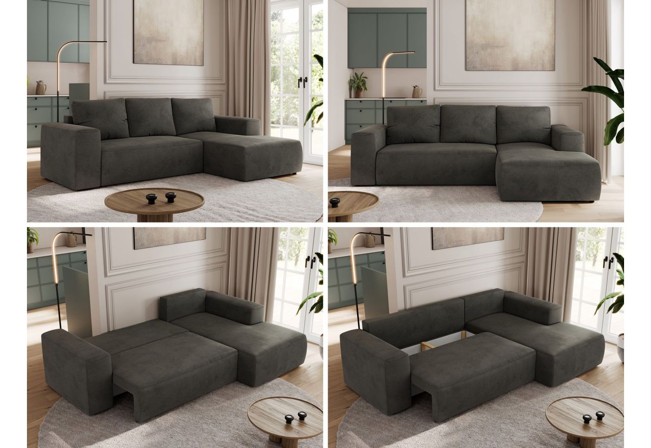 Narożnik TRENTINO L - strona prawa - ciemnoszary, welwet