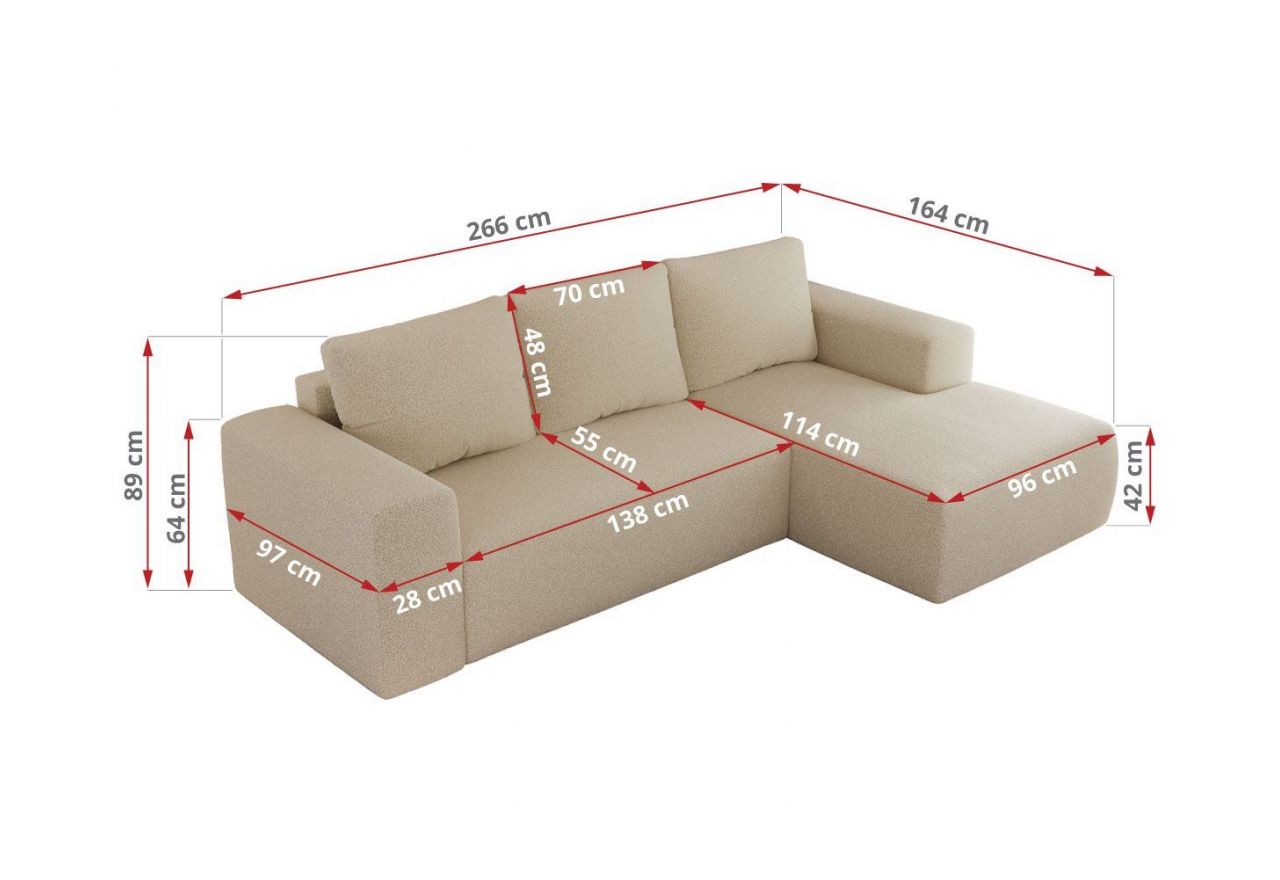 Narożnik TRENTINO L - strona prawa - kremowy, boucle