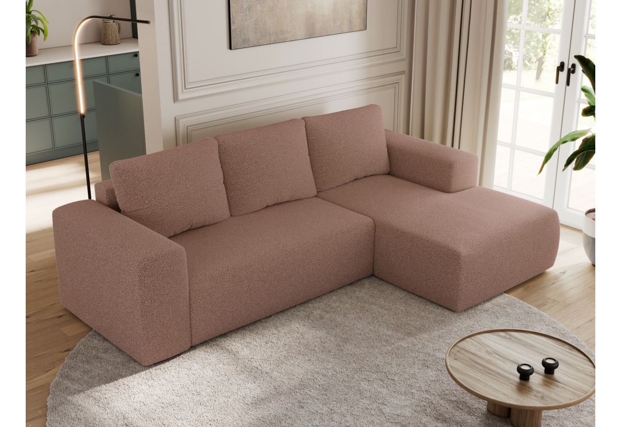 Narożnik TRENTINO L - strona prawa - różowy, boucle