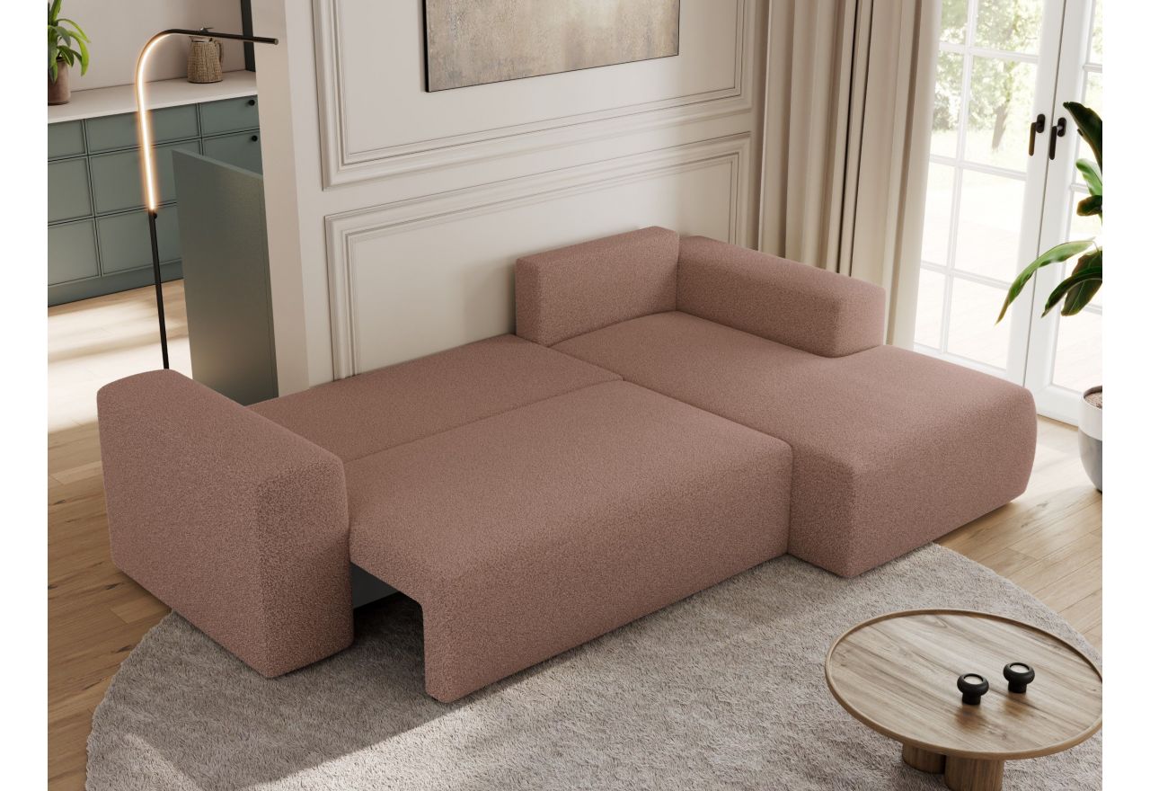 Narożnik TRENTINO L - strona prawa - różowy, boucle