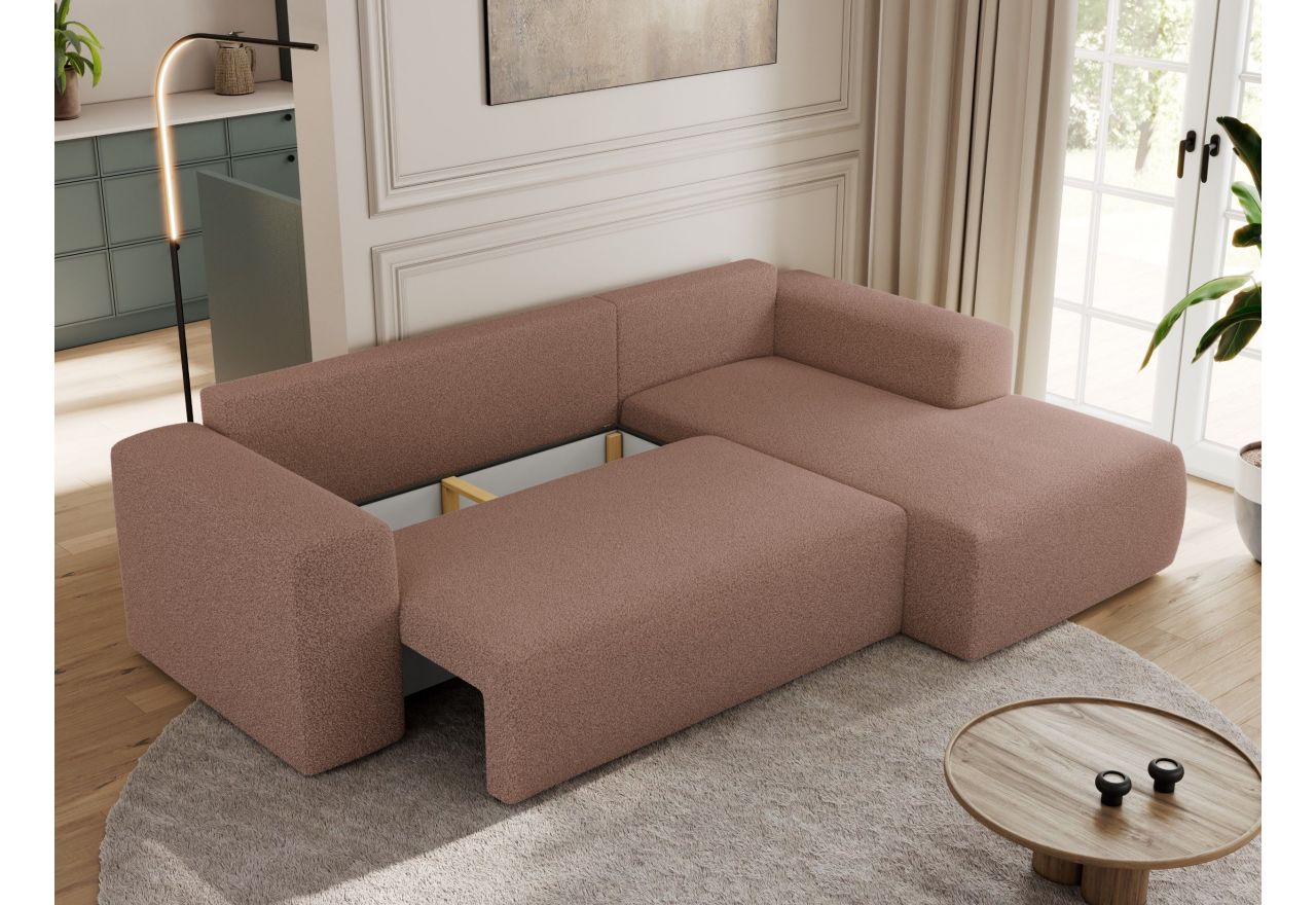 Narożnik TRENTINO L - strona prawa - różowy, boucle