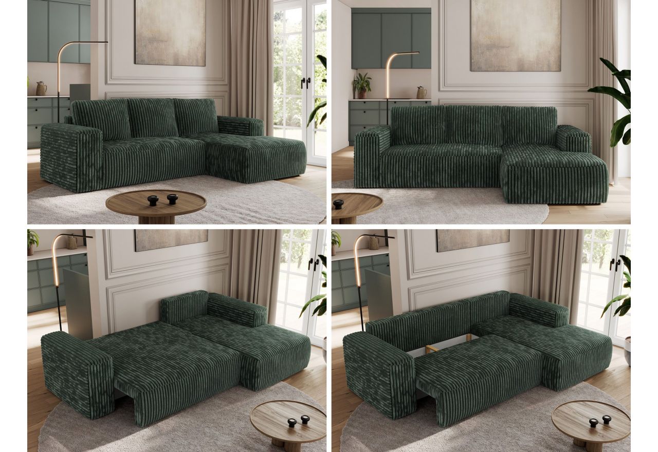 Narożnik TRENTINO L - strona prawa - zielony, sztruks