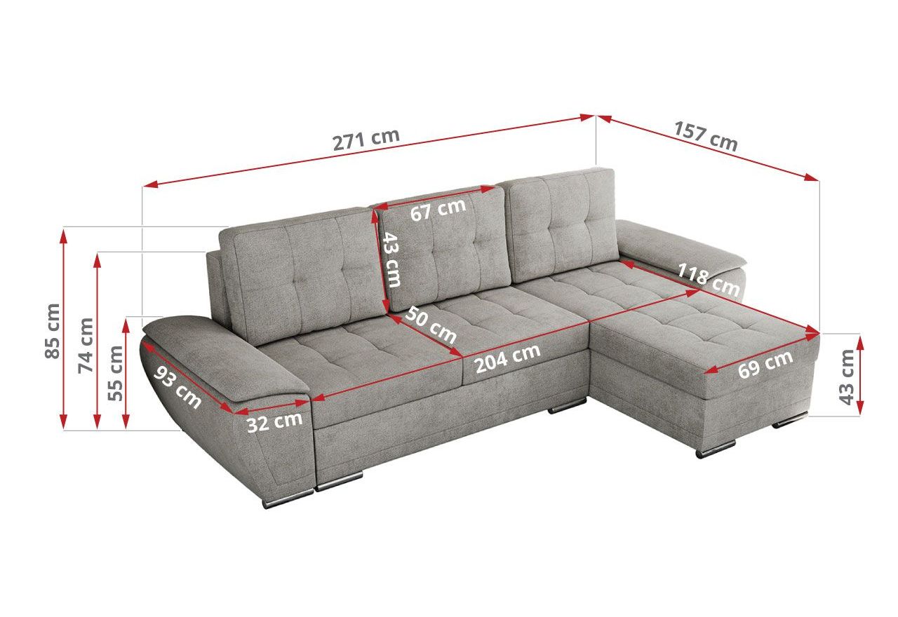 Narożnik UMBRIA L - uniwersalny - jasnoszary, struktura