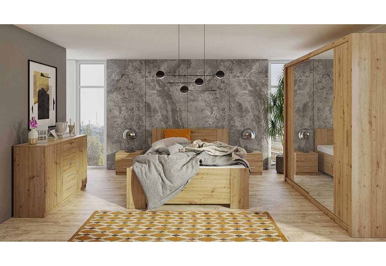 Elegancki zestaw mebli do sypialni z wygodnym łóżkiem 160x200 oraz pojemną szafą 200 - BERY Dąb Artisan