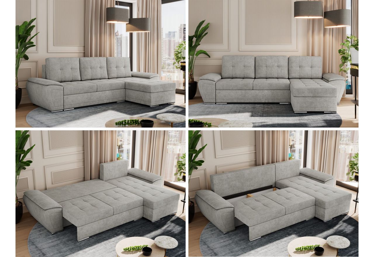 Narożnik UMBRIA L - uniwersalny - jasnoszary, struktura