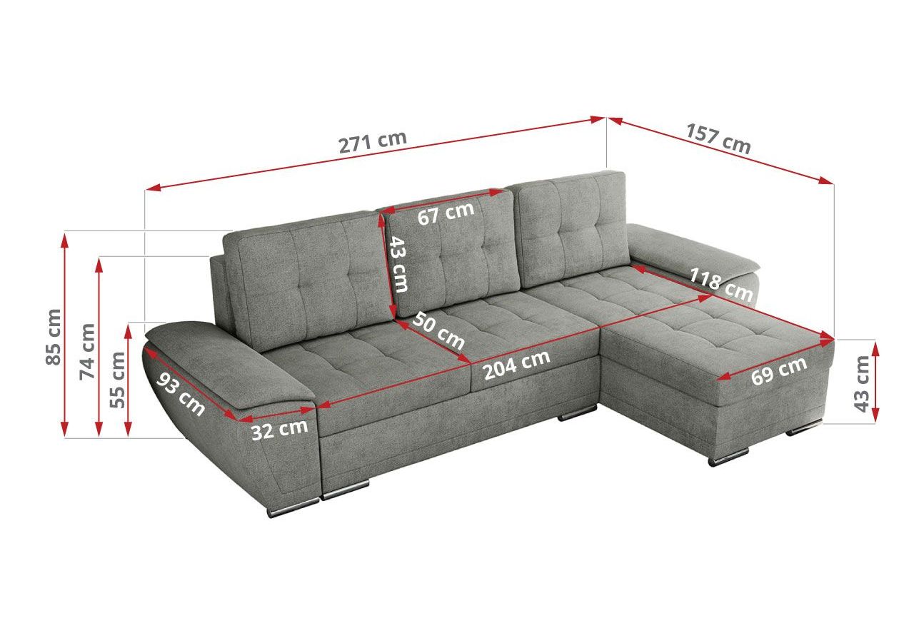 Narożnik UMBRIA L - uniwersalny - szary, struktura