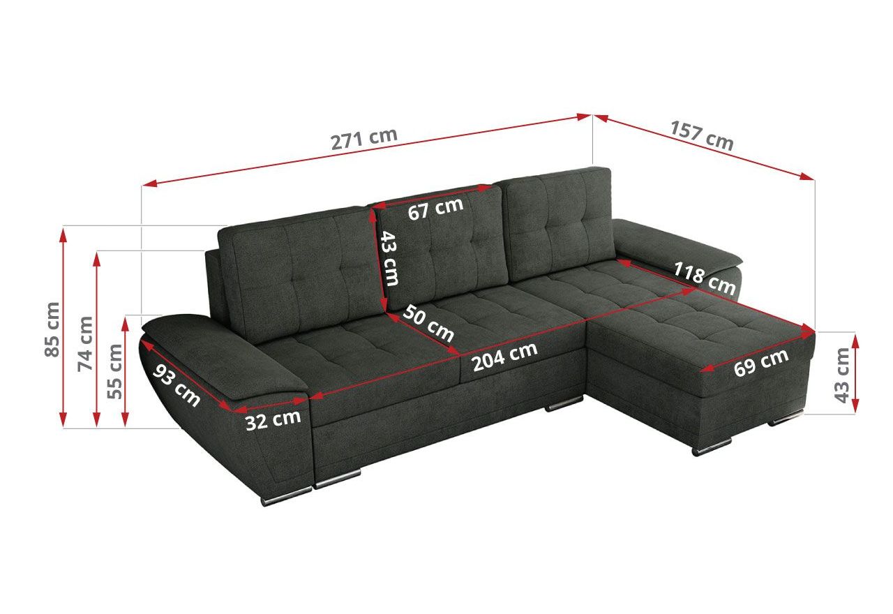 Narożnik UMBRIA L - uniwersalny - ciemnoszary, struktura