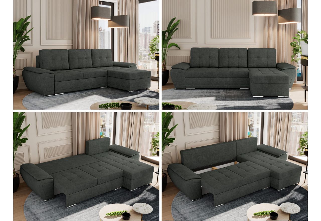 Narożnik UMBRIA L - uniwersalny - ciemnoszary, struktura