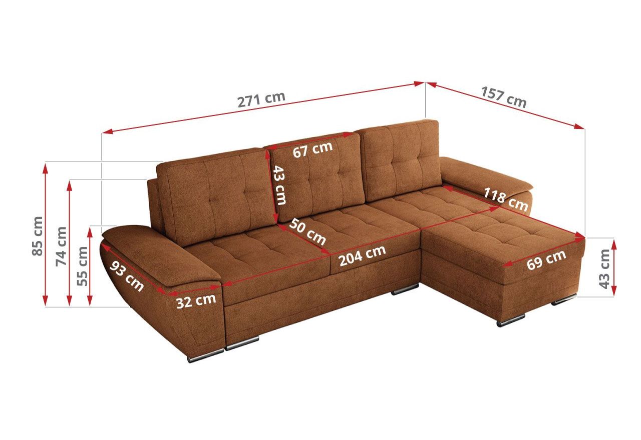 Narożnik UMBRIA L - uniwersalny - pomarańczowy, struktura