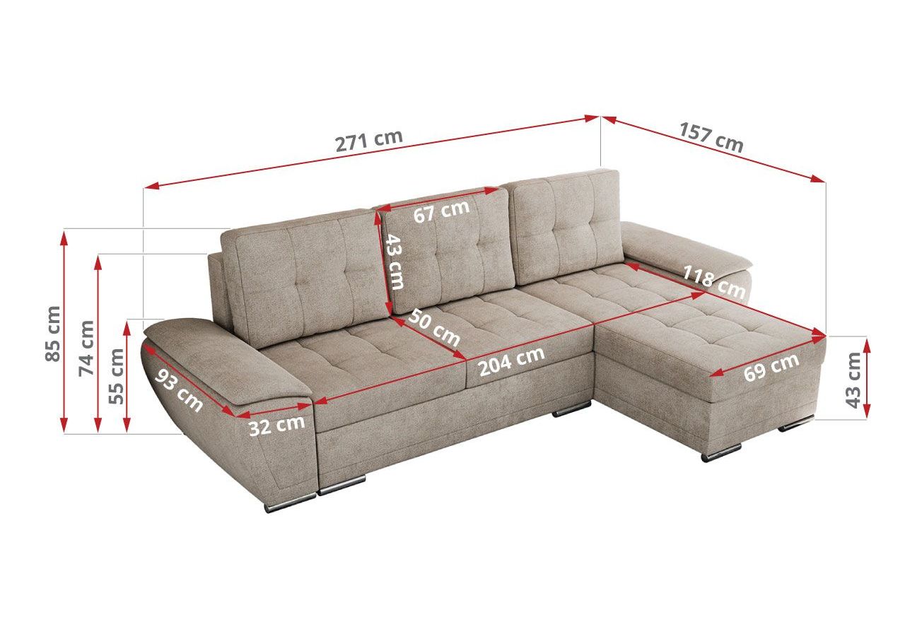 Narożnik UMBRIA L - uniwersalny - beżowy, struktura