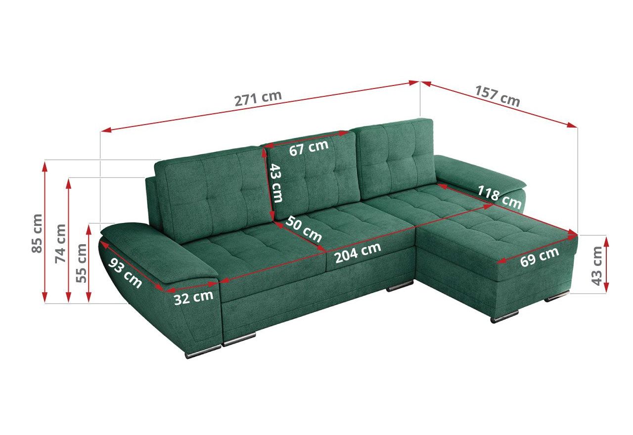 Narożnik UMBRIA L - uniwersalny - ciemnozielony, struktura