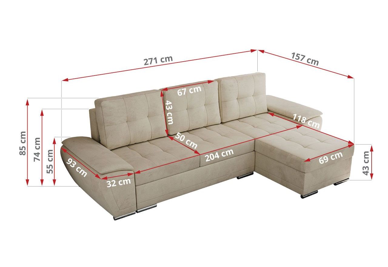 Narożnik UMBRIA L - uniwersalny - beżowy, welwet