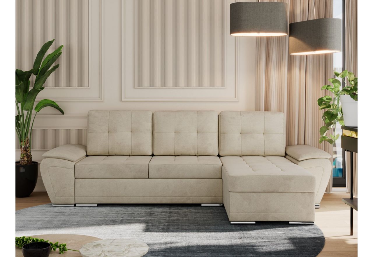 Narożnik UMBRIA L - uniwersalny - beżowy, welwet