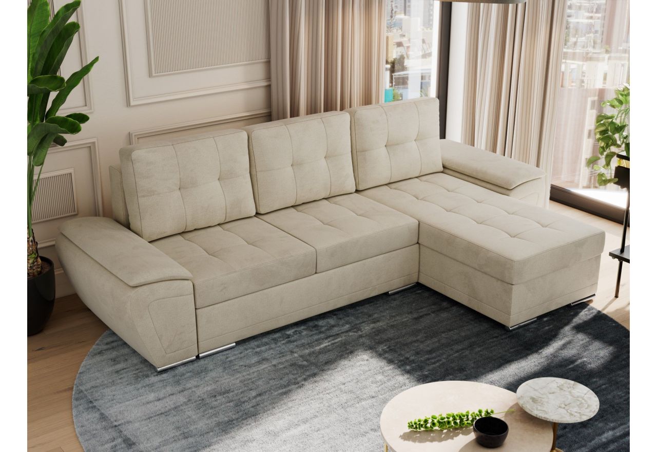 Narożnik UMBRIA L - uniwersalny - beżowy, welwet