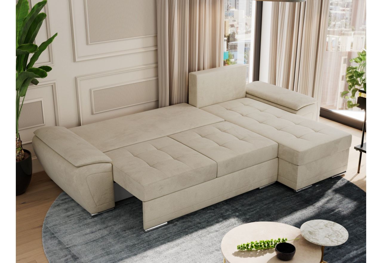 Narożnik UMBRIA L - uniwersalny - beżowy, welwet