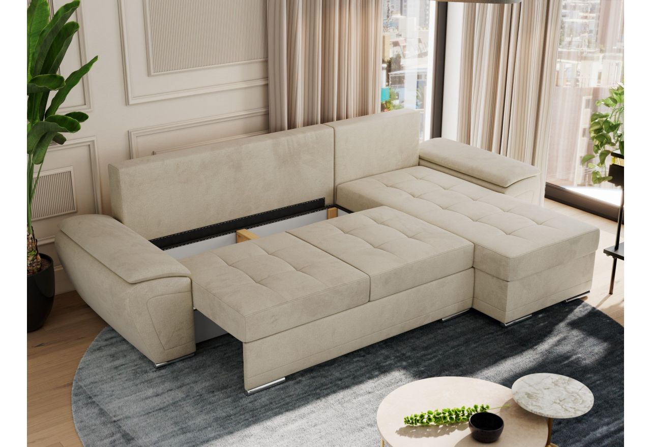 Narożnik UMBRIA L - uniwersalny - beżowy, welwet