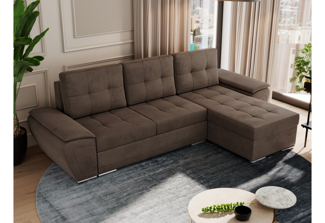 Narożnik UMBRIA L - uniwersalny - brązowy, welwet