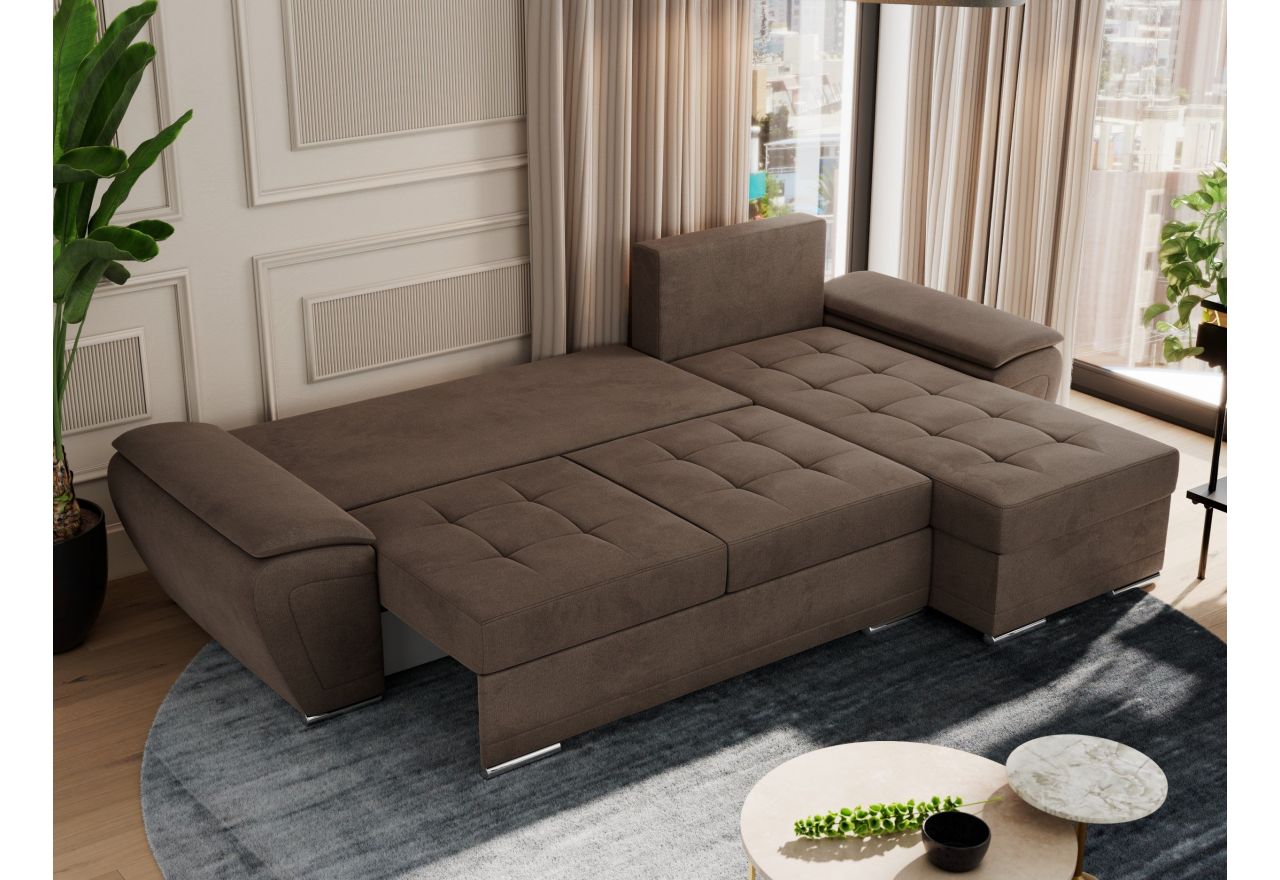 Narożnik UMBRIA L - uniwersalny - brązowy, welwet