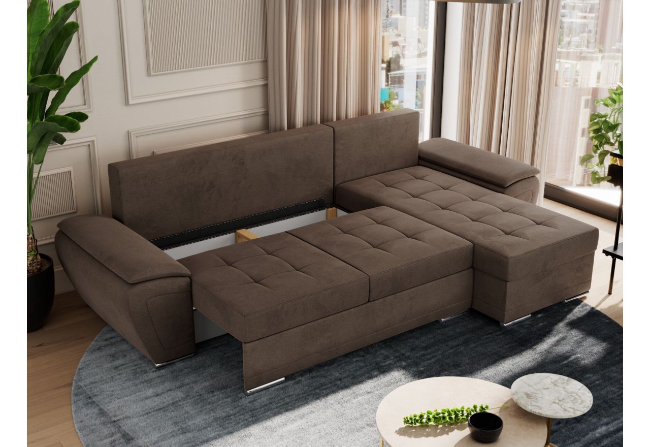 Narożnik UMBRIA L - uniwersalny - brązowy, welwet