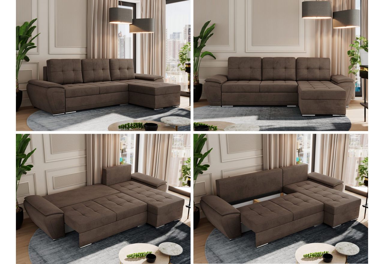 Narożnik UMBRIA L - uniwersalny - brązowy, welwet