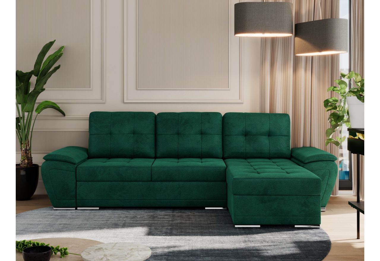 Narożnik UMBRIA L - uniwersalny - ciemnozielony, welwet