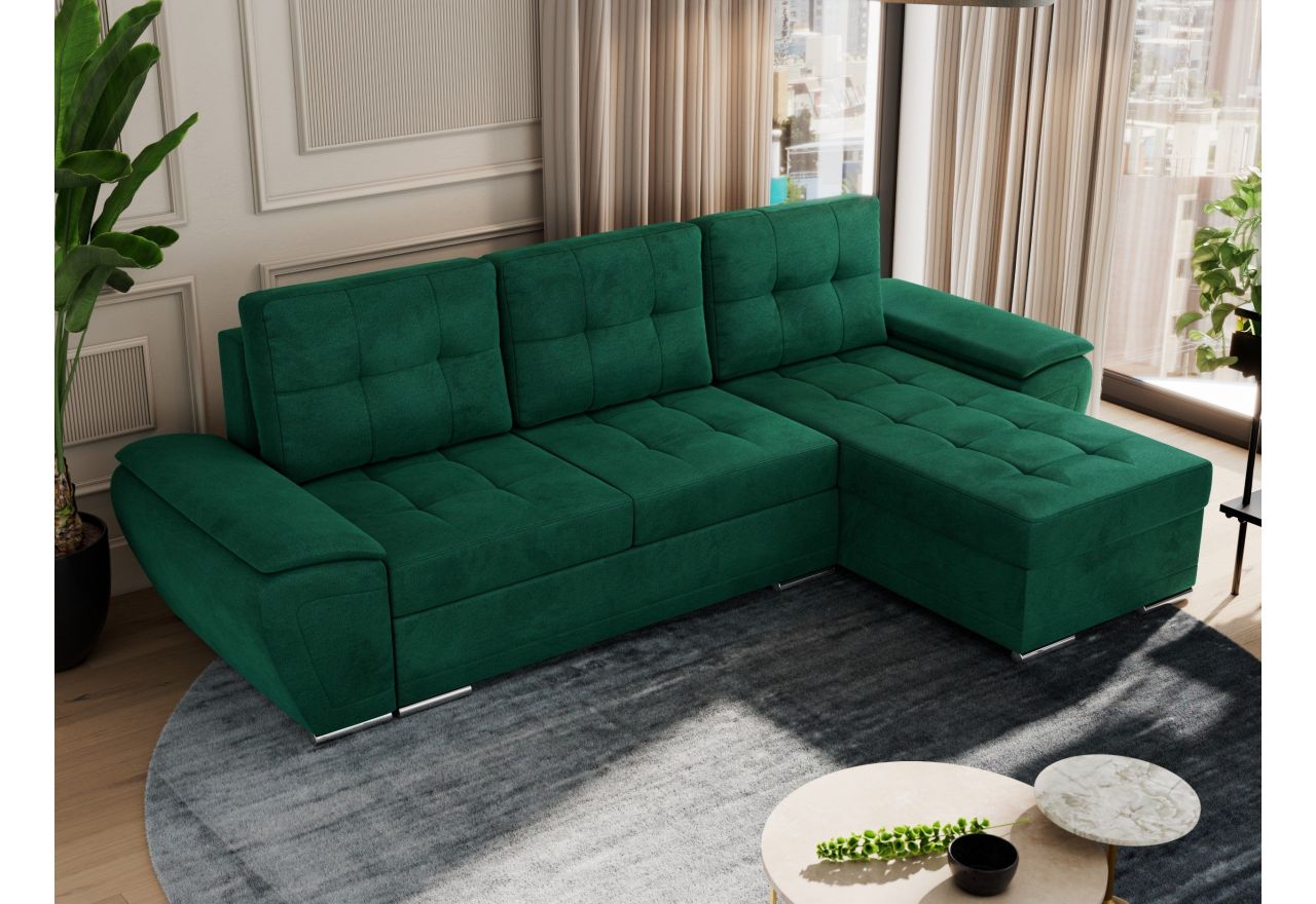 Narożnik UMBRIA L - uniwersalny - ciemnozielony, welwet