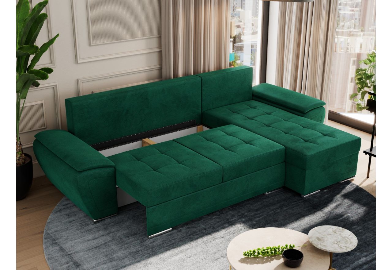 Narożnik UMBRIA L - uniwersalny - ciemnozielony, welwet