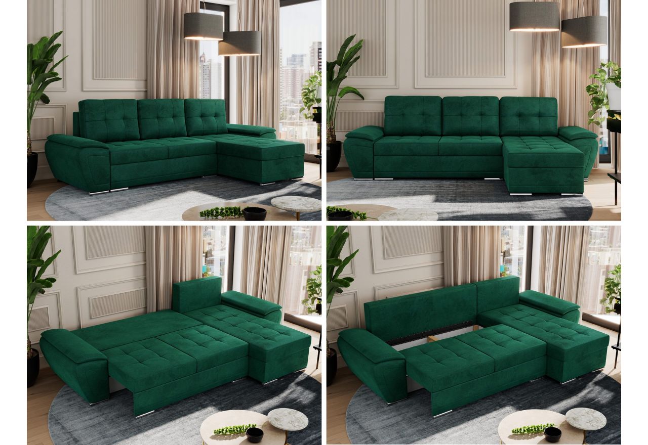 Narożnik UMBRIA L - uniwersalny - ciemnozielony, welwet