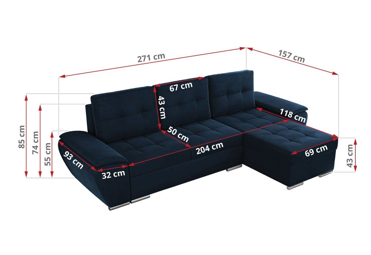 Narożnik UMBRIA L - uniwersalny - ciemnoniebieski, welwet