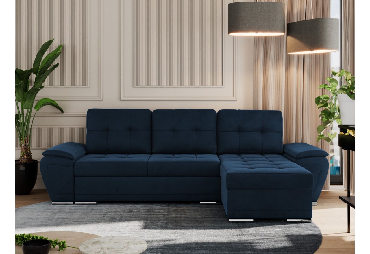 Narożnik UMBRIA L - uniwersalny - ciemnoniebieski, welwet