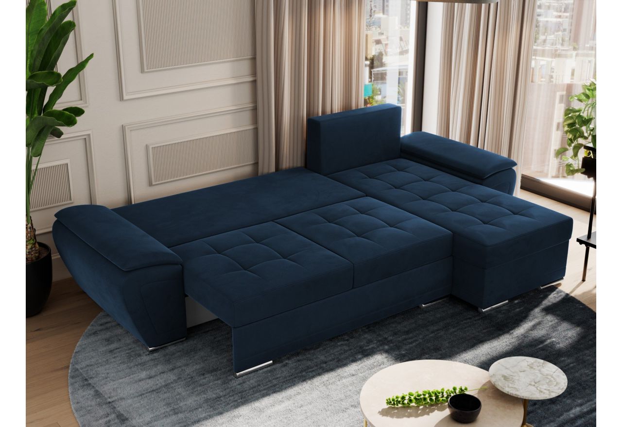 Narożnik UMBRIA L - uniwersalny - ciemnoniebieski, welwet