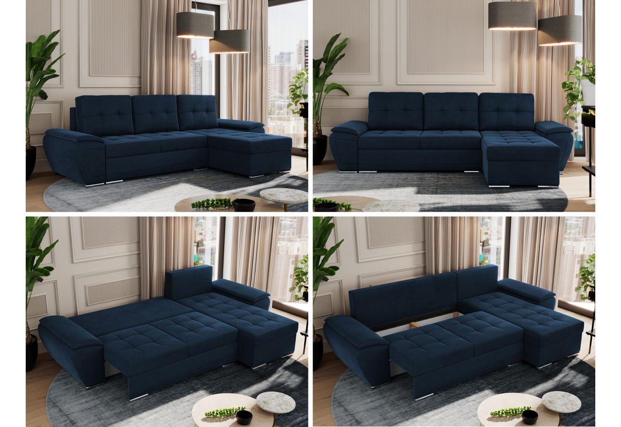 Narożnik UMBRIA L - uniwersalny - ciemnoniebieski, welwet