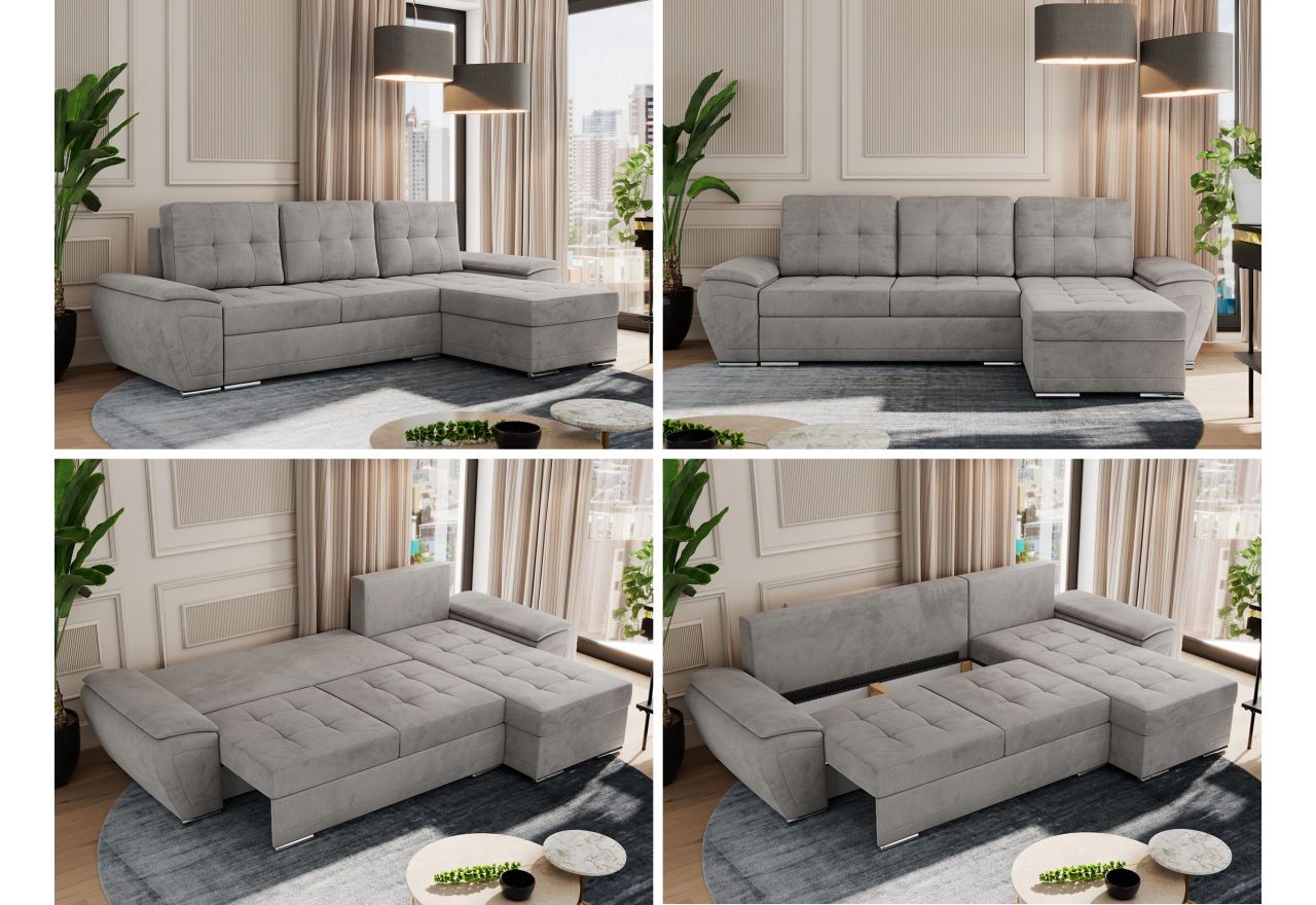 Narożnik UMBRIA L - uniwersalny - jasnoszary, welwet