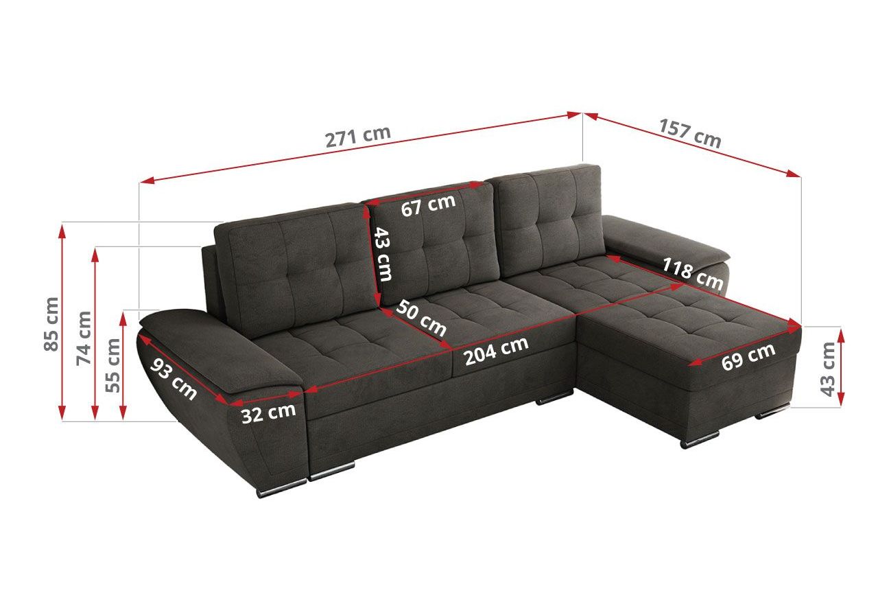 Narożnik UMBRIA L - uniwersalny - ciemnoszary, welwet