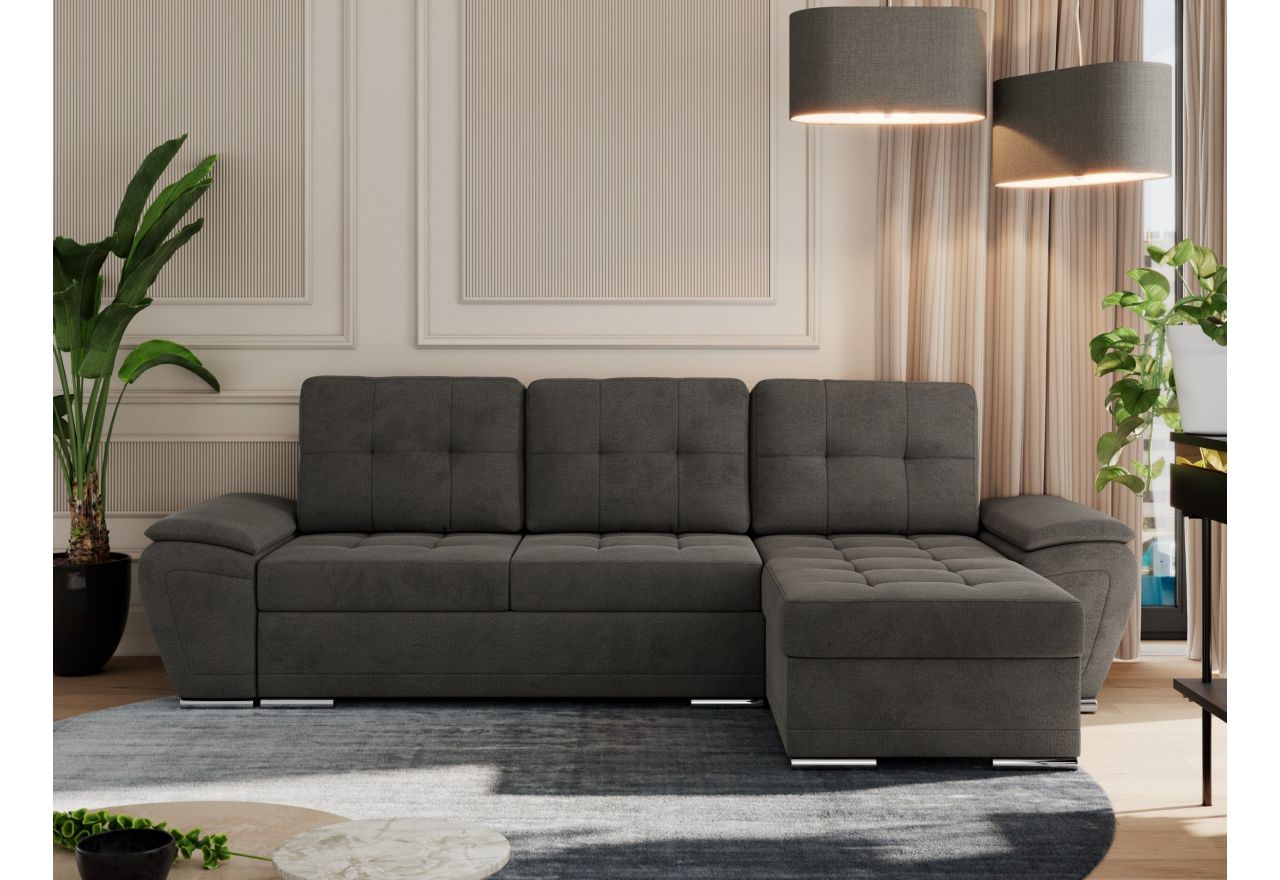 Narożnik UMBRIA L - uniwersalny - ciemnoszary, welwet