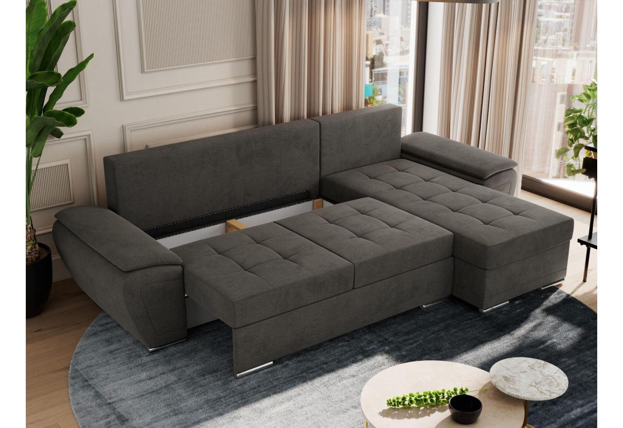 Narożnik UMBRIA L - uniwersalny - ciemnoszary, welwet