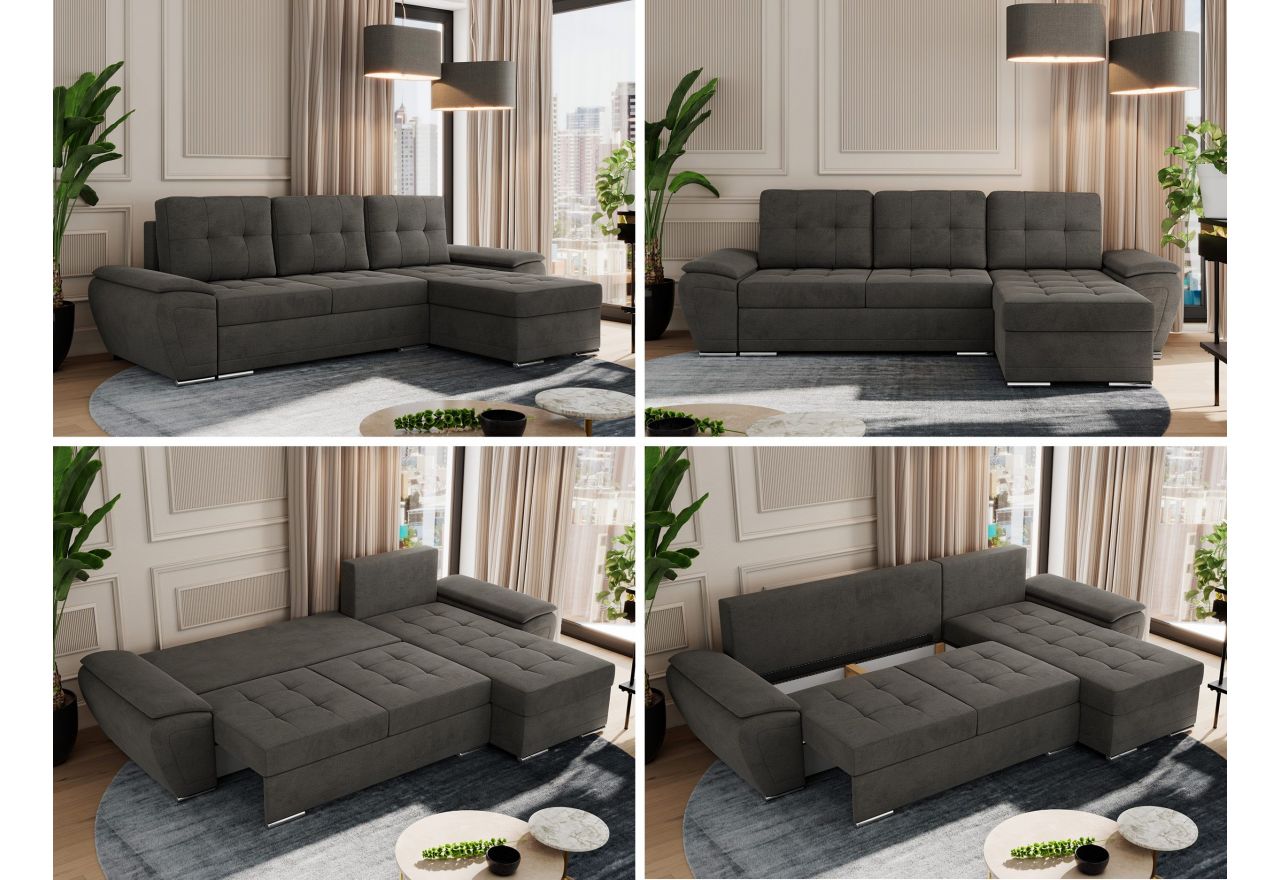 Narożnik UMBRIA L - uniwersalny - ciemnoszary, welwet