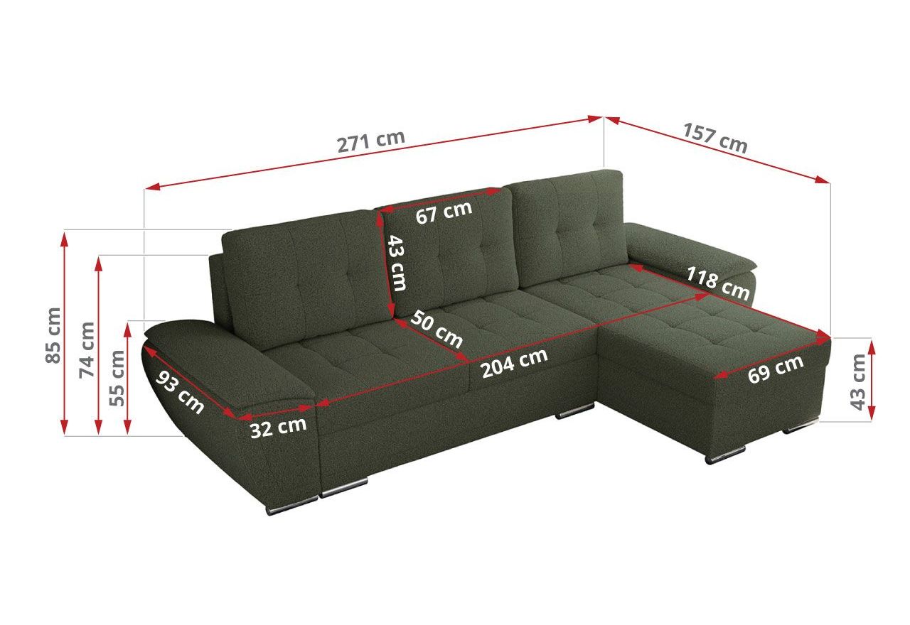 Narożnik UMBRIA L - uniwersalny - zielony, boucle