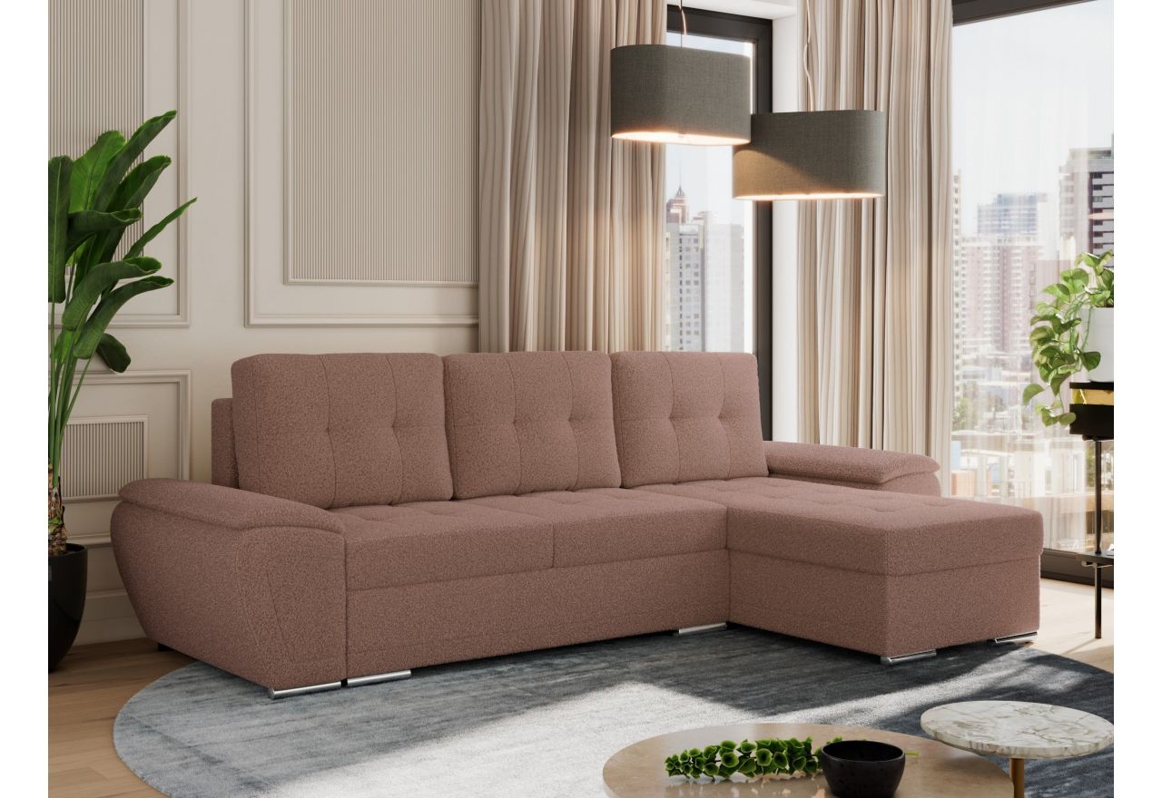 Narożnik UMBRIA L - uniwersalny - różowy, boucle