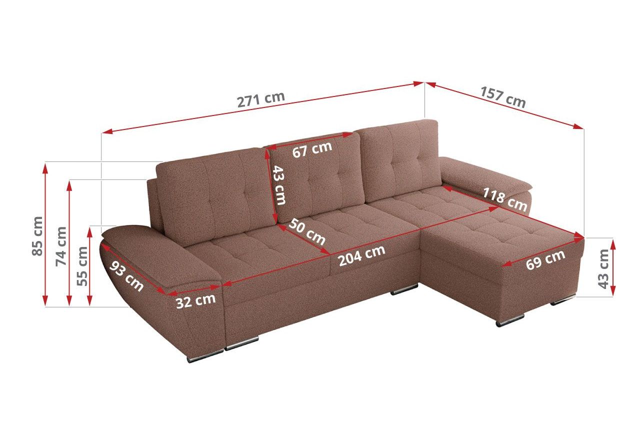 Narożnik UMBRIA L - uniwersalny - różowy, boucle