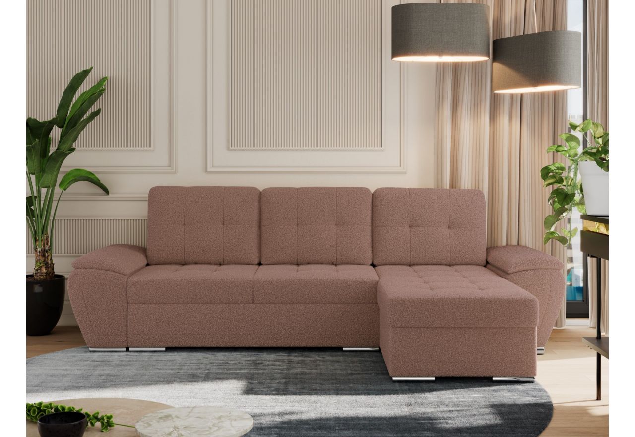 Narożnik UMBRIA L - uniwersalny - różowy, boucle