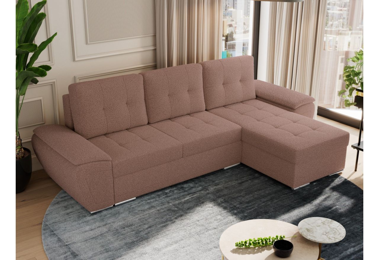 Narożnik UMBRIA L - uniwersalny - różowy, boucle