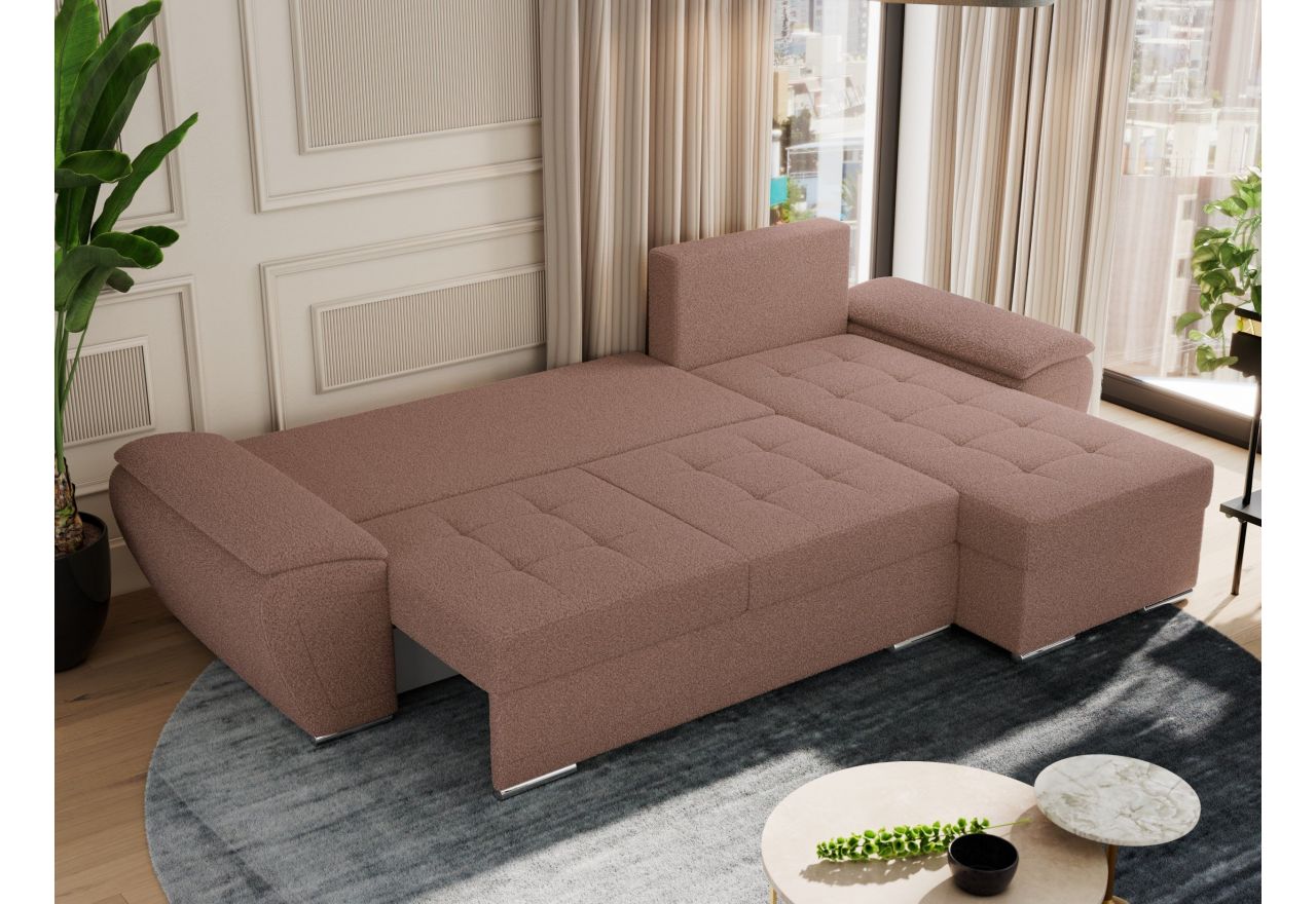 Narożnik UMBRIA L - uniwersalny - różowy, boucle