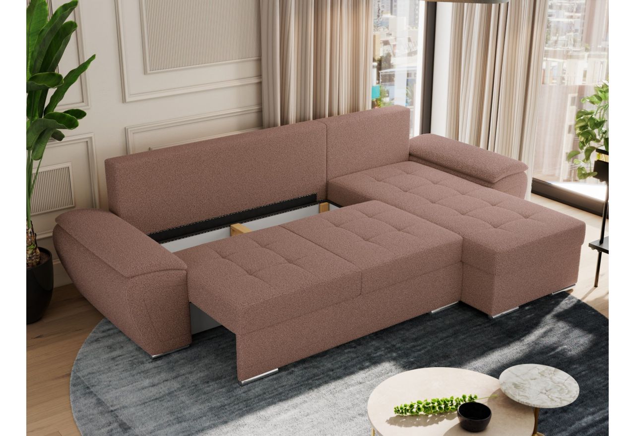 Narożnik UMBRIA L - uniwersalny - różowy, boucle