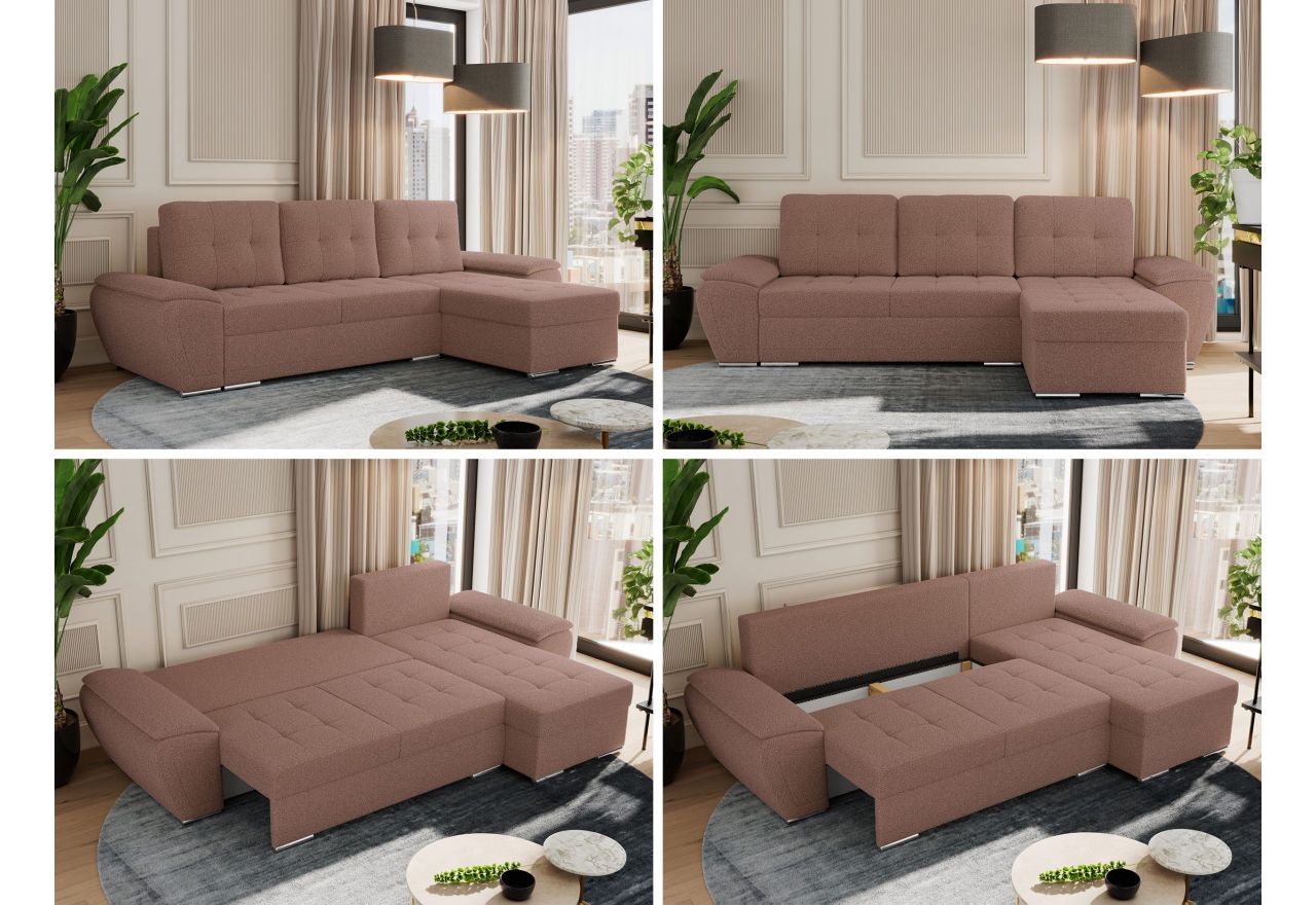 Narożnik UMBRIA L - uniwersalny - różowy, boucle