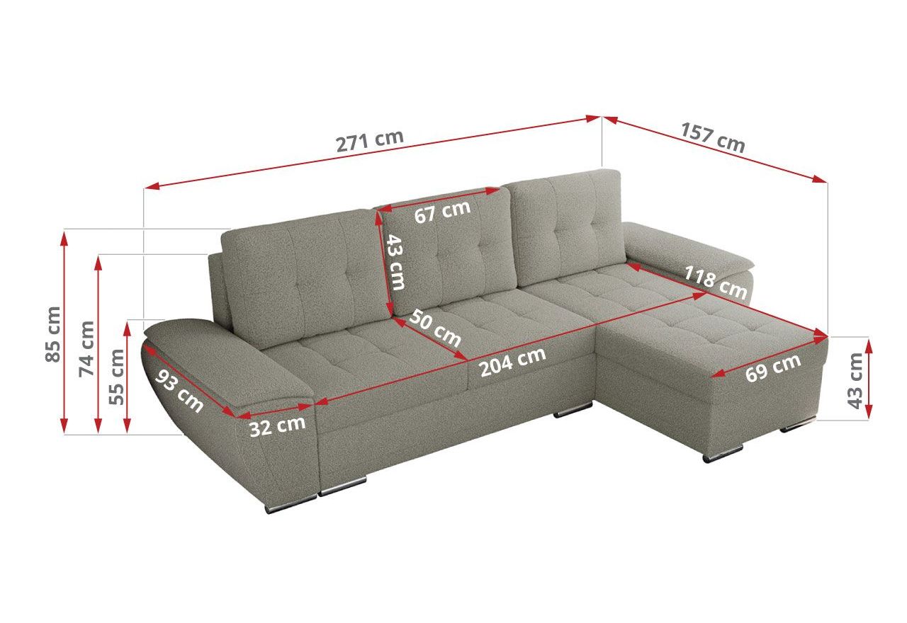 Narożnik UMBRIA L - uniwersalny - jasnoszary, boucle